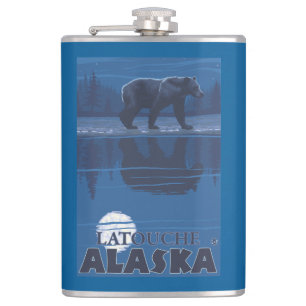 Bear in Moonlight - Latouche, Alaska Hip Flask