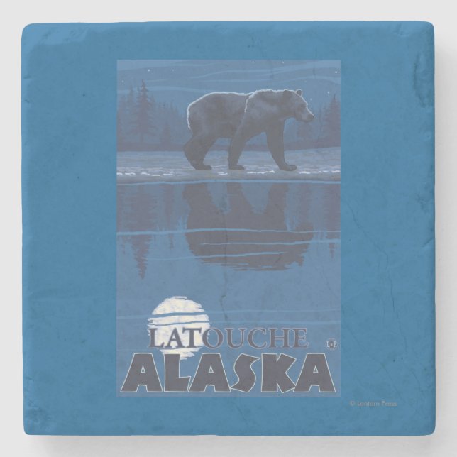Bear in Moonlight - Latouche, Alaska Stone Coaster (Front)