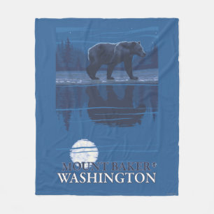 Bear in Moonlight - Mount Baker, Washington Fleece Blanket