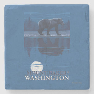 Bear in Moonlight - Mount Baker, Washington Stone Coaster