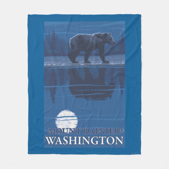 Bear in Moonlight - Mount Rainier, Washington Fleece Blanket (Front)