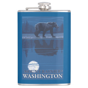 Bear in Moonlight - Mount Rainier, Washington Hip Flask