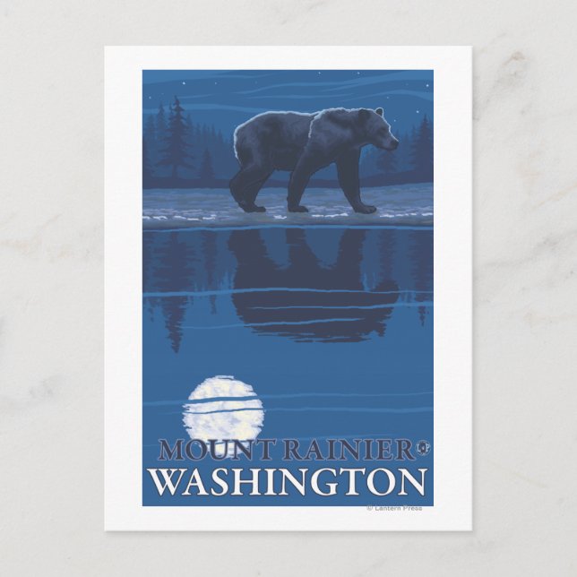 Bear in Moonlight - Mount Rainier, Washington Postcard (Front)