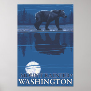 Bear in Moonlight - Mount Rainier, Washington Poster