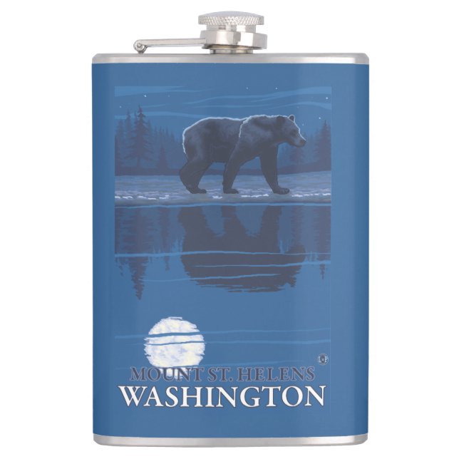 Bear in Moonlight - Mount St. Helens, Hip Flask (Front)