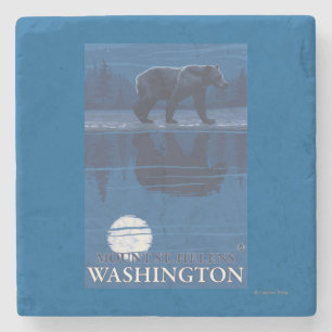 Bear in Moonlight - Mount St. Helens, Stone Coaster