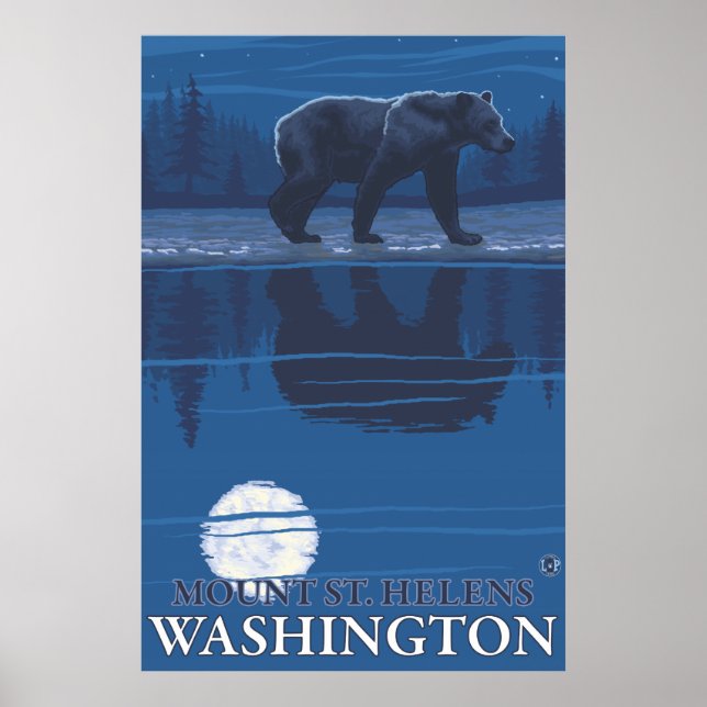 Bear in Moonlight - Mount St. Helens, Washington Poster (Front)