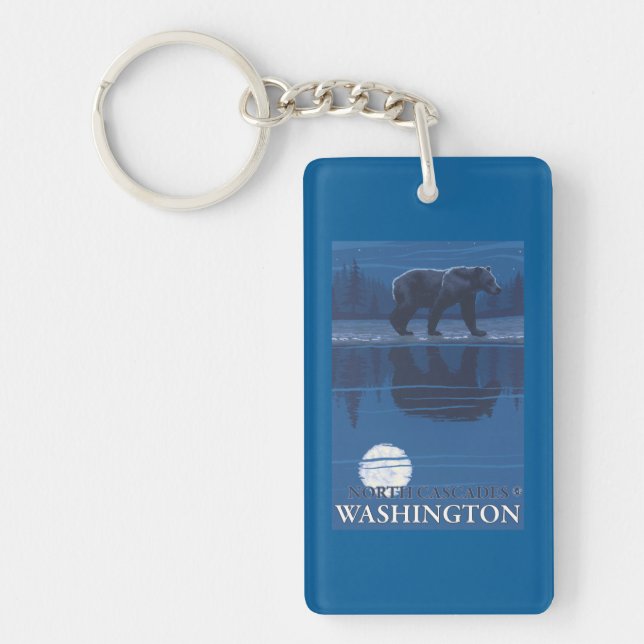 Bear in Moonlight - North Cascades, Washington Key Ring (Front)