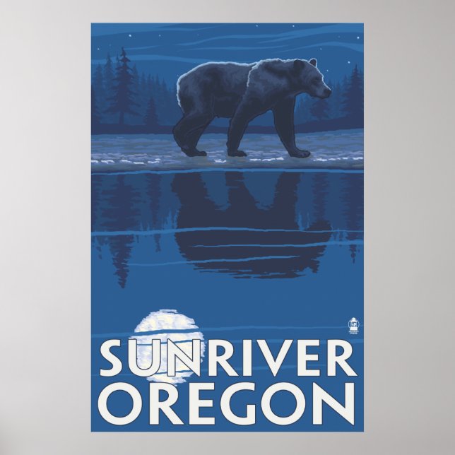 Bear in Moonlight - Sun River, Oregon Poster (Front)