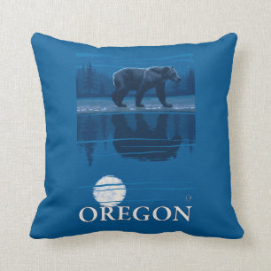 Bear in Moonlight- Vintage Travel Poster Cushion