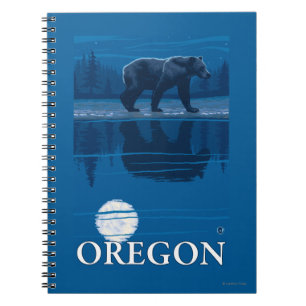 Bear in Moonlight- Vintage Travel Poster Spiral Notebook