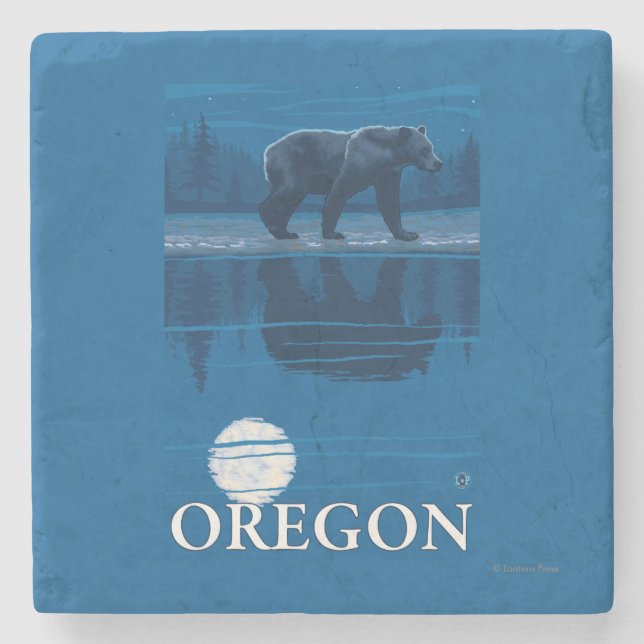 Bear in Moonlight- Vintage Travel Poster Stone Coaster (Front)