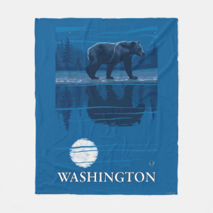 Bear in Moonlight - Washington Fleece Blanket