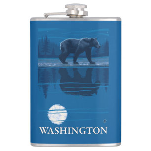 Bear in Moonlight - Washington Hip Flask
