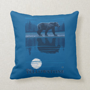 Bear in Moonlight - West Yellowstone, Montana Cushion
