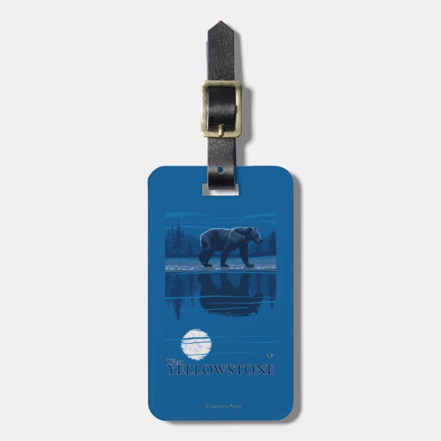 Bear in Moonlight - West Yellowstone, Montana Luggage Tag (Front Vertical)