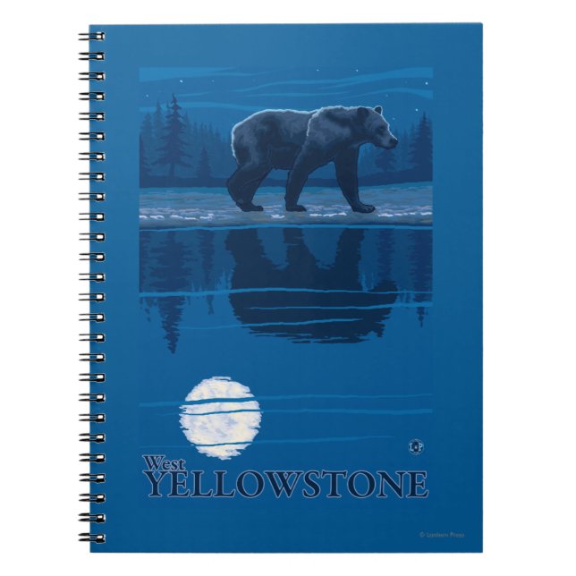 Bear in Moonlight - West Yellowstone, Montana Spiral Notebook (Front)