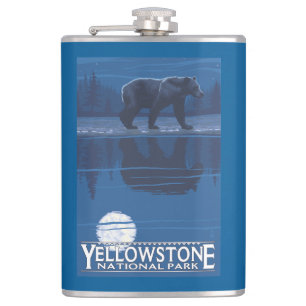 Bear in Moonlight - Yellowstone National Park Hip Flask