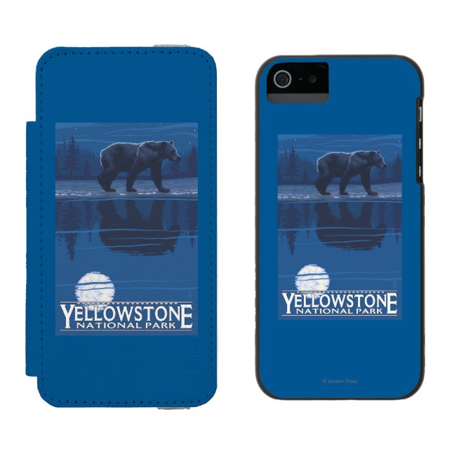 Bear in Moonlight - Yellowstone National Park Incipio iPhone Wallet Case (Side by Side)