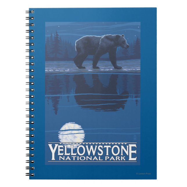 Bear in Moonlight - Yellowstone National Park Spiral Notebook (Front)