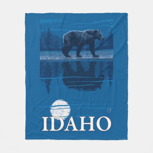 Bear in MoonlightIdahoVintage Travel Poster Fleece Blanket (Front)