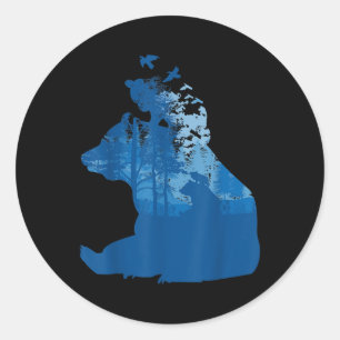 Bear In Nature Forest Silhouette Birds Environment Classic Round Sticker