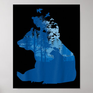 Bear In Nature Forest Silhouette Birds Environment Poster