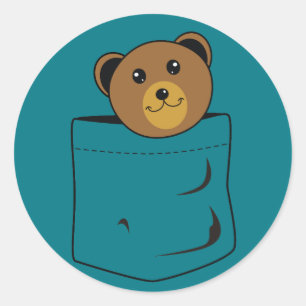 Bear in pocket classic round sticker
