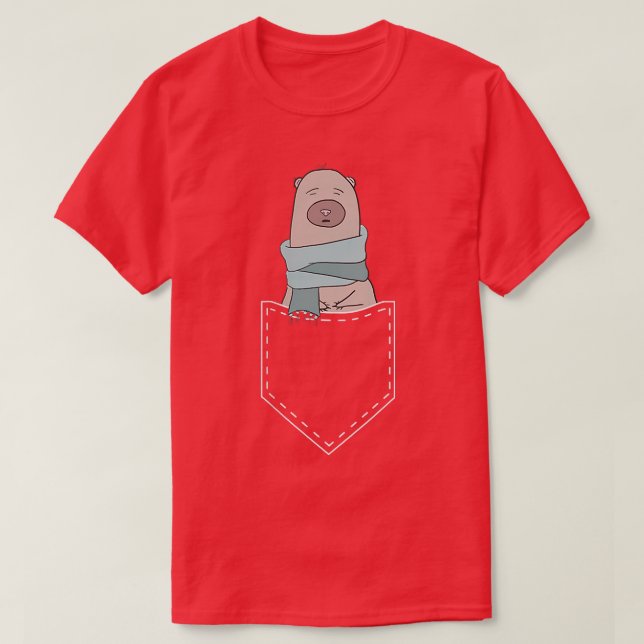 Bear in Pocket Tee Funny Kawaii Anime Bear Lover C (Design Front)