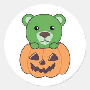 Bear In Pumpkin Sweet Bears Happy Halloween Classic Round Sticker