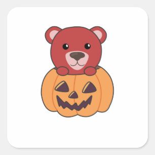 Bear In Pumpkin Sweet Bears Happy Halloween Square Sticker