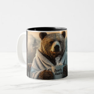 Bear in Robe Holding Coffee Mug