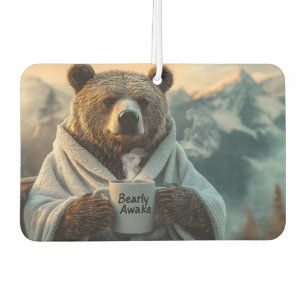 Bear in Robe Holding Coffee Mug Car Air Freshener