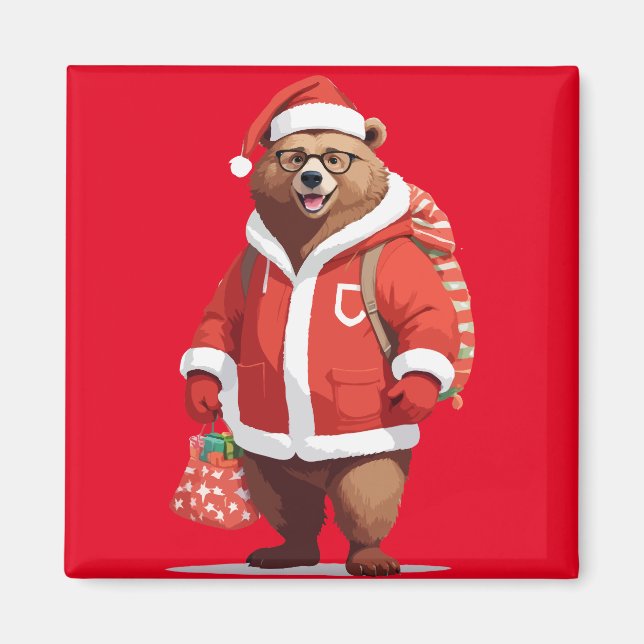 Bear In Santa Costume Adorable Funny Christmas Pet Magnet (Front)