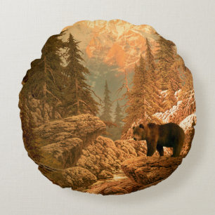 Bear in the Rocky Mountainsbear,brown,animal,grizz Round Cushion