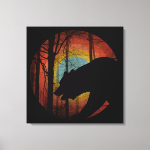 BEAR IN THE WOODS FOREST VINTAGE CANVAS PRINT