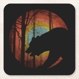 BEAR IN THE WOODS FOREST VINTAGE SQUARE PAPER COASTER