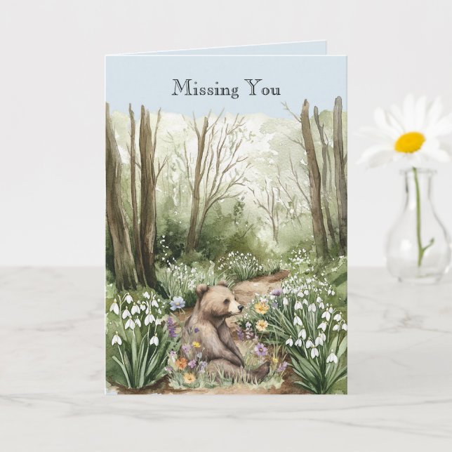 Bear in the Woods Missing You Card (Small Plant)
