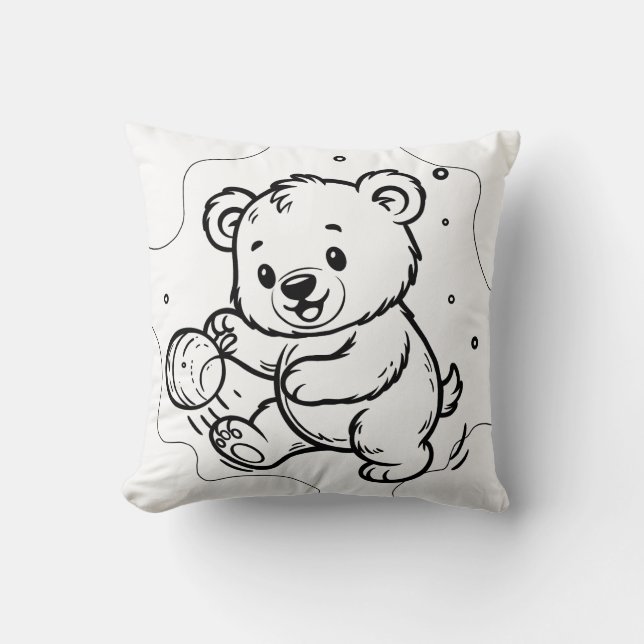 Bear is playing football  cushion (Front)