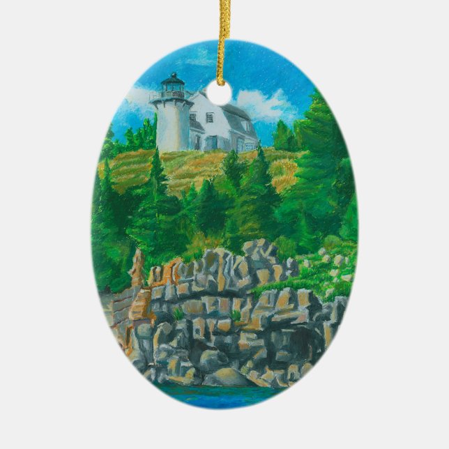 Bear Island Light Painting Ceramic Tree Decoration (Front)