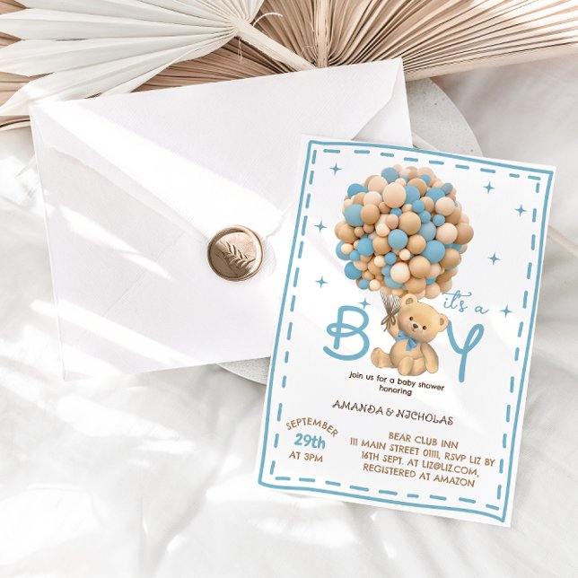 Bear It's a Boy Blue Baby Shower Invitation (Creator Uploaded)