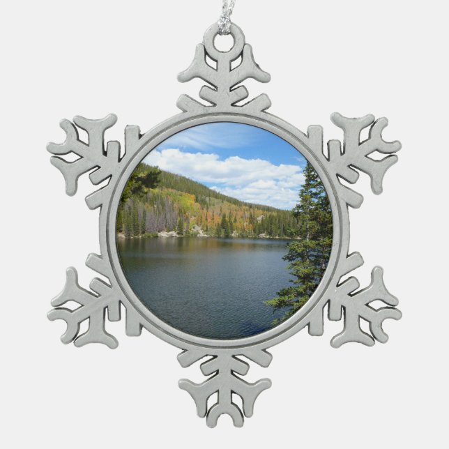 Bear Lake at Rocky Mountain National Park Snowflake Pewter Christmas Ornament (Front)