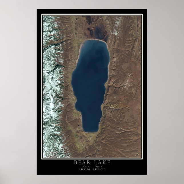 Bear Lake Idaho - Utah From Space Satellite Map Poster (Front)