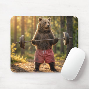 Bear Lifting Weights In a Sunny Forest Mouse Pad