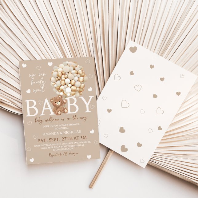 Bear Light Brown Gold Balloons Baby Shower Invitation (Creator Uploaded)