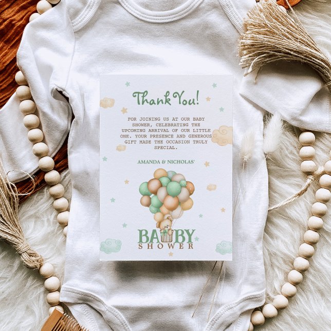 Bear Light Green Balloons Baby Shower Thank You (Creator Uploaded)
