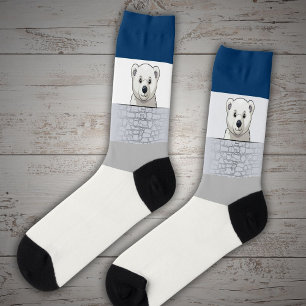 Bear looking over wall, Classical Medical Colours Socks