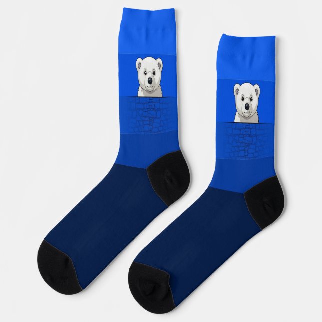 Bear looking over wall, Dark Blue Shades Socks (Left)