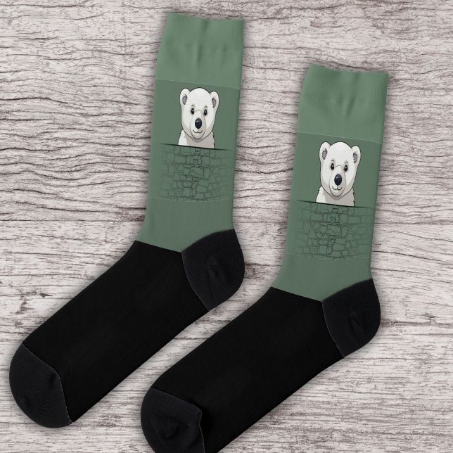 Bear looking over wall, Dark Pastel Green Socks (Creator Uploaded)