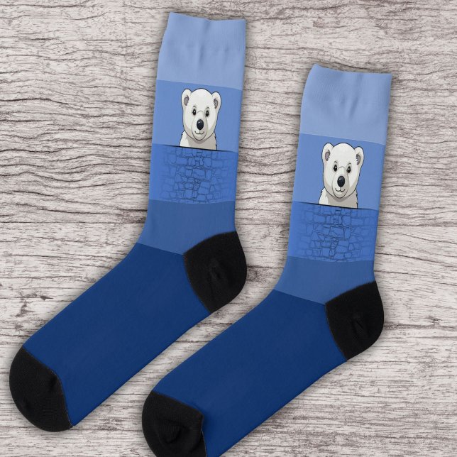 Bear looking over wall, Friendly Waters Socks (Creator Uploaded)
